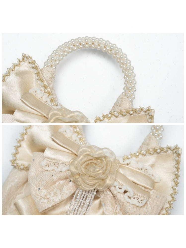 Satin Gilt Three-Dimensional Bow Handbag Dinner Bag【s0000015322】