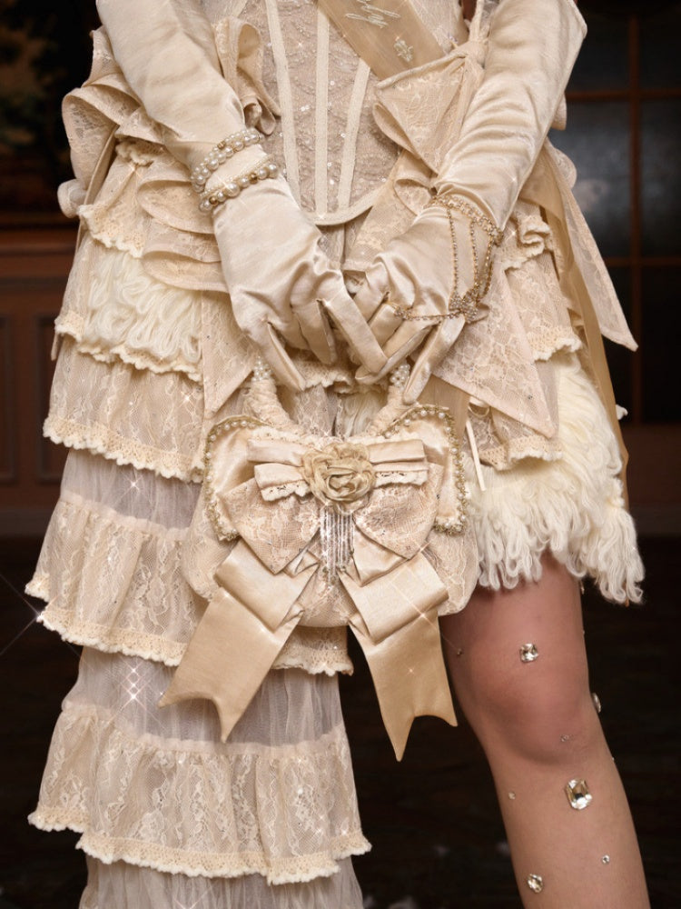 Satin Gilt Three-Dimensional Bow Handbag Dinner Bag【s0000015322】