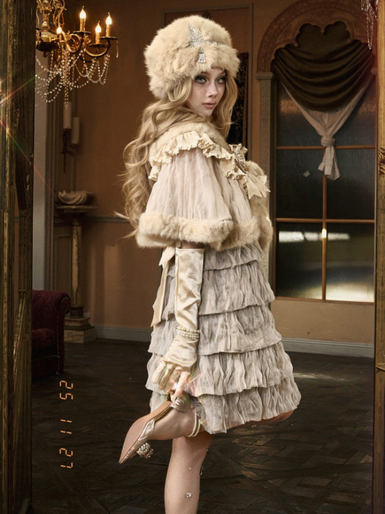 Eco-Friendly Wool Shawl Fur Cloak Dress Outerwear【s0000015324】