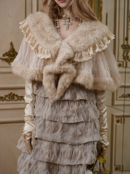 Eco-Friendly Wool Shawl Fur Cloak Dress Outerwear【s0000015324】