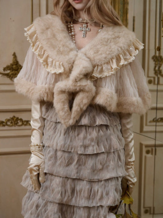 Eco-Friendly Wool Shawl Fur Cloak Dress Outerwear【s0000015324】