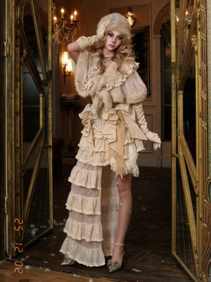 Eco-Friendly Wool Shawl Fur Cloak Dress Outerwear【s0000015324】