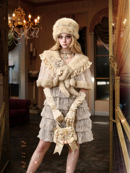 Eco-Friendly Wool Shawl Fur Cloak Dress Outerwear【s0000015324】
