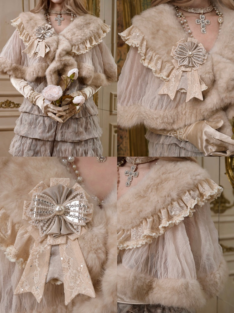 Eco-Friendly Wool Shawl Fur Cloak Dress Outerwear【s0000015324】