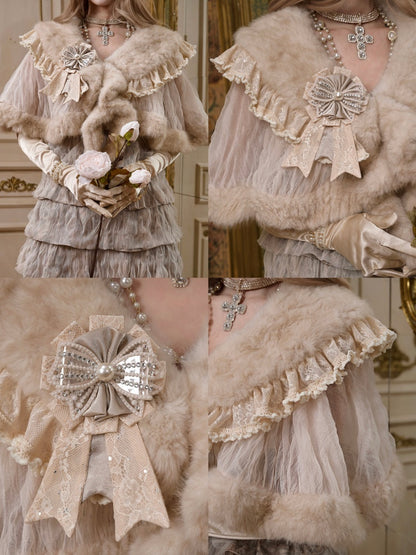 Eco-Friendly Wool Shawl Fur Cloak Dress Outerwear【s0000015324】