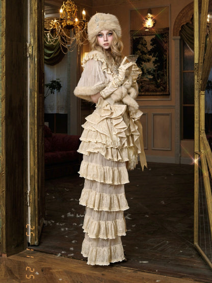 Eco-Friendly Wool Shawl Fur Cloak Dress Outerwear【s0000015324】