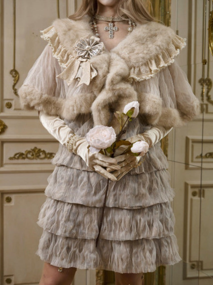 Eco-Friendly Wool Shawl Fur Cloak Dress Outerwear【s0000015324】