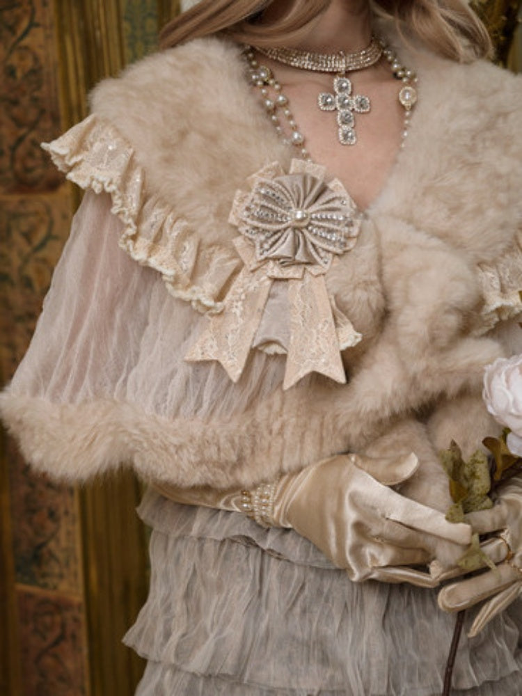 Eco-Friendly Wool Shawl Fur Cloak Dress Outerwear【s0000015324】