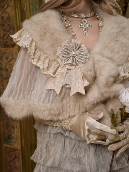 Eco-Friendly Wool Shawl Fur Cloak Dress Outerwear【s0000015324】