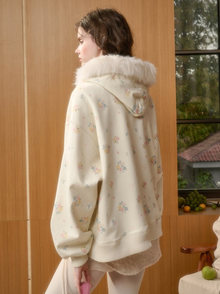 Floral Fur Collar Jacket Pants Set Up【s0000015328】