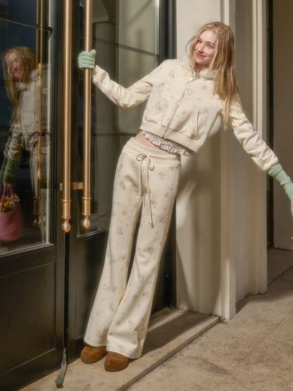 Floral Fur Collar Jacket Pants Set Up【s0000015328】