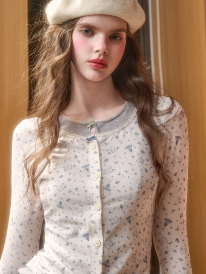 Fake Two Pieces Slim Original Printed Cardigan【s0000015332】