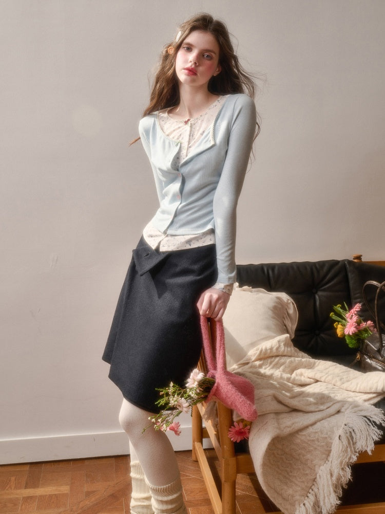 Fake Two Pieces Slim Original Printed Cardigan【s0000015332】