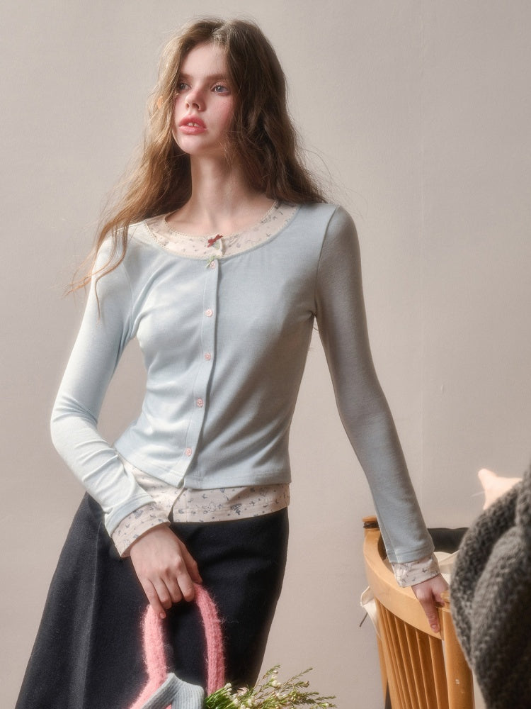 Fake Two Pieces Slim Original Printed Cardigan【s0000015332】