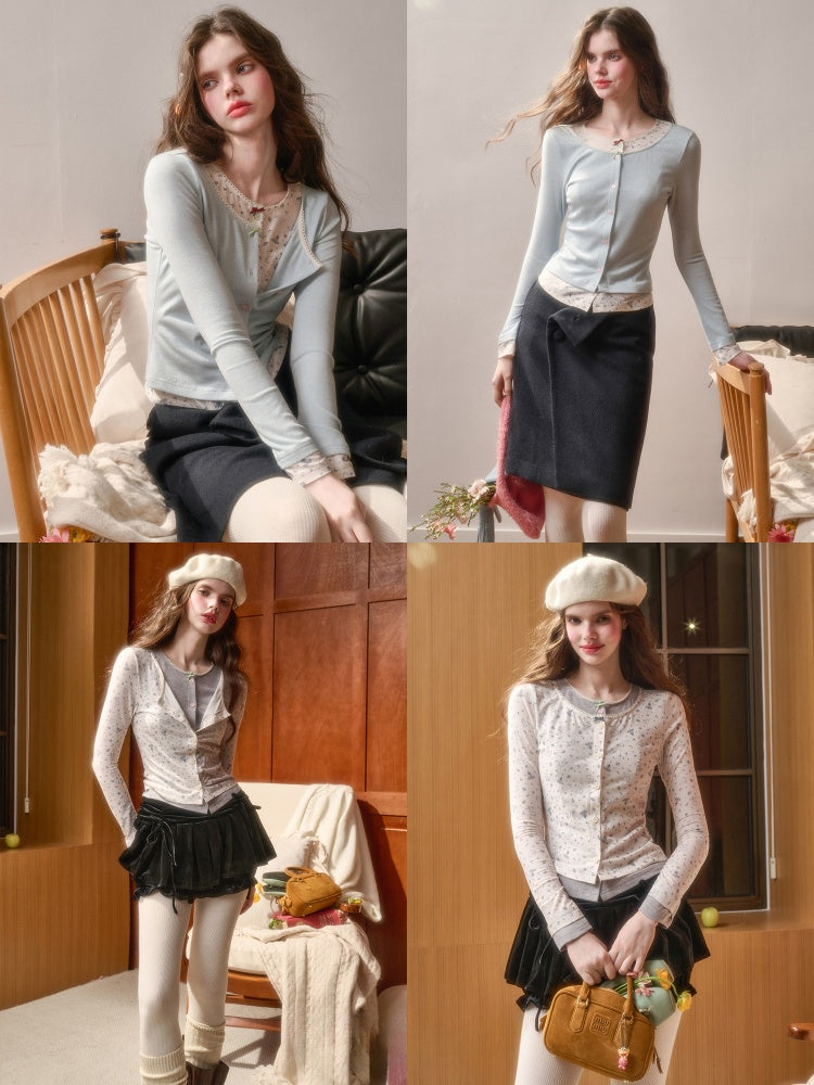 Fake Two Pieces Slim Original Printed Cardigan【s0000015332】