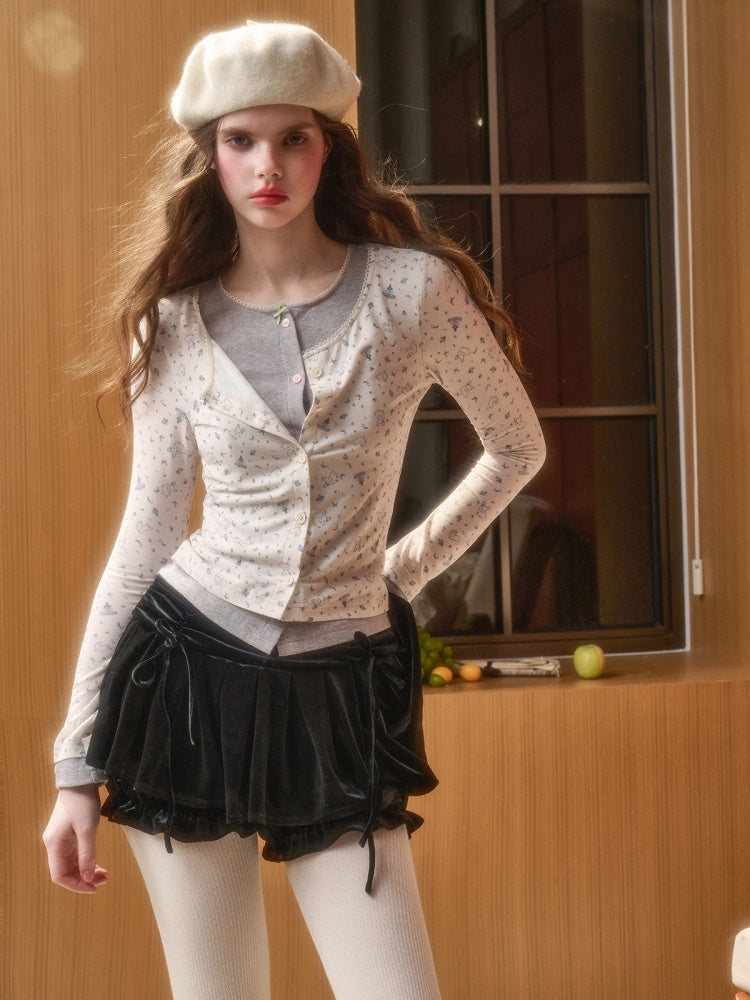 Fake Two Pieces Slim Original Printed Cardigan【s0000015332】