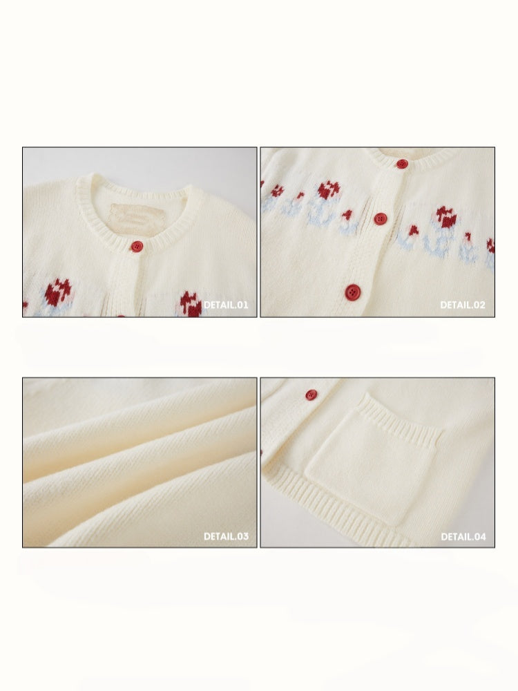 Wool Fair Isle Handmade Flower Set Rose Embroidered Knitwear【s0000015336】