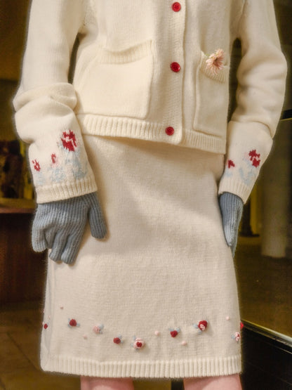 Wool Fair Isle Handmade Flower Set Rose Embroidered Knitwear【s0000015336】