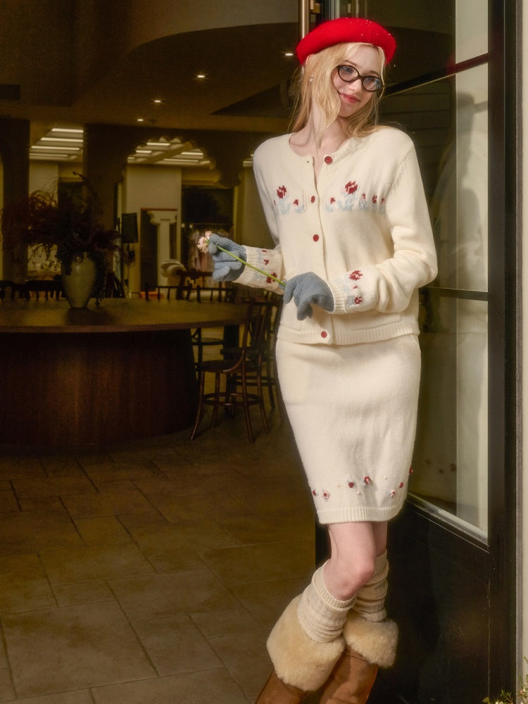 Wool Fair Isle Handmade Flower Set Rose Embroidered Knitwear【s0000015336】