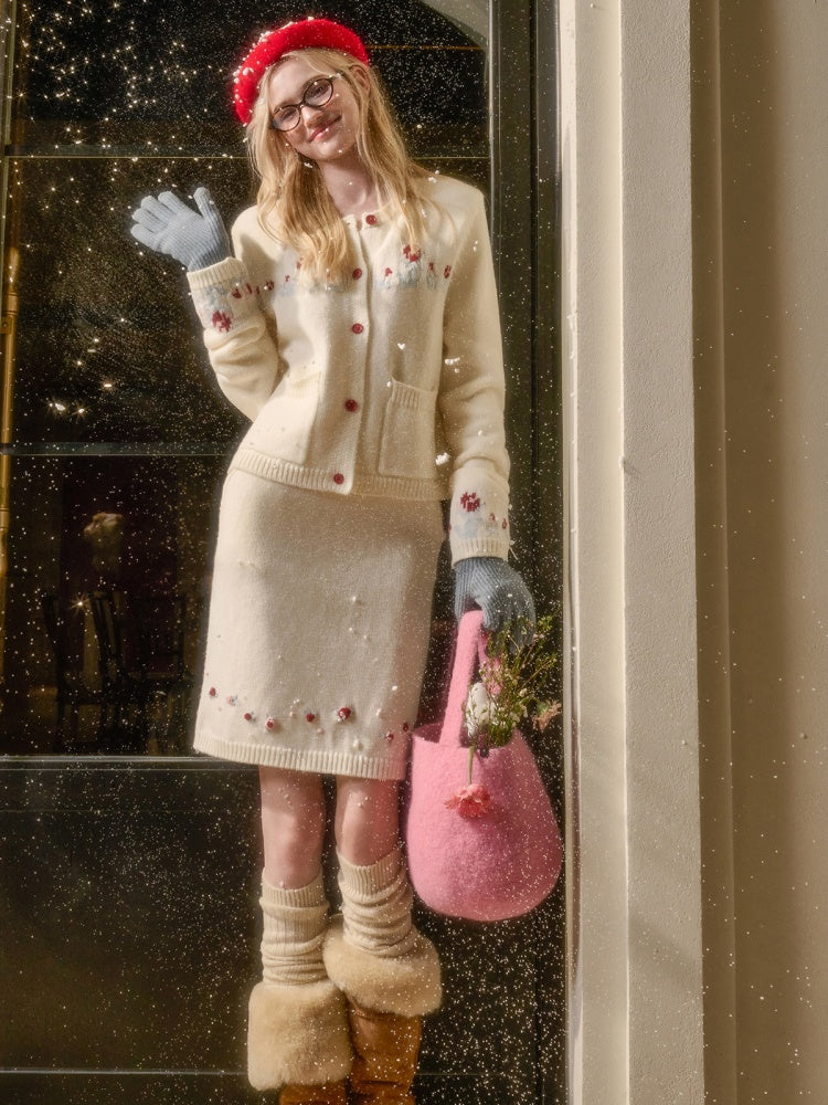 Wool Fair Isle Handmade Flower Set Rose Embroidered Knitwear【s0000015336】