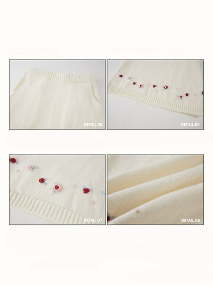 Wool Fair Isle Handmade Flower Set Rose Embroidered Knitwear【s0000015336】