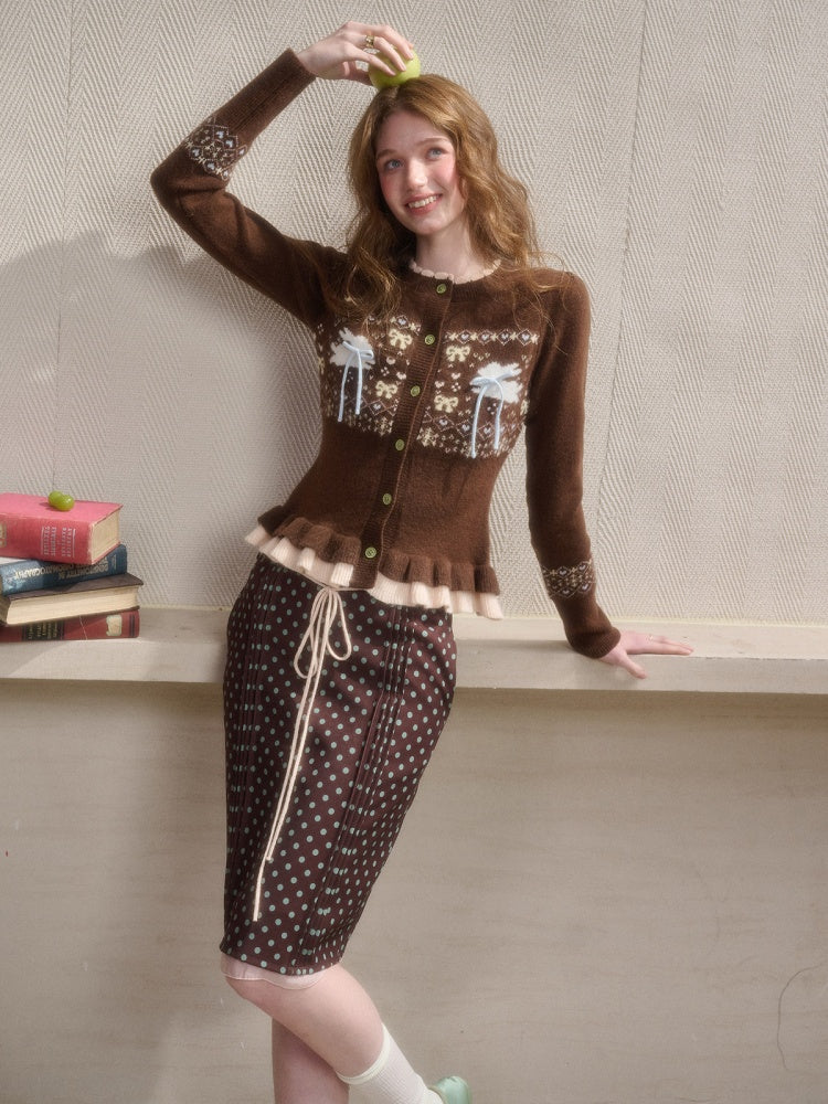 Little Rabbit Warm Cardigan & Polka Dot Skirt【s0000015342】