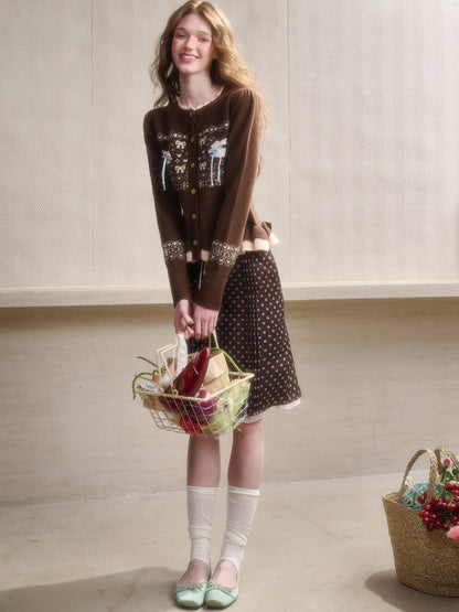 Little Rabbit Warm Cardigan & Polka Dot Skirt【s0000015342】