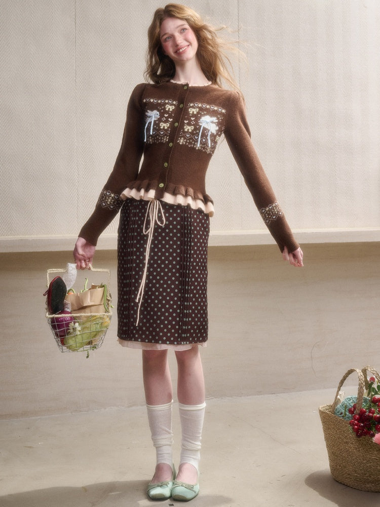 Little Rabbit Warm Cardigan & Polka Dot Skirt【s0000015342】