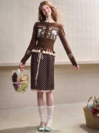 Little Rabbit Warm Cardigan & Polka Dot Skirt【s0000015342】