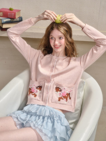 Amusement Park Happy Pony Baby Powder Embroidered Cardigan【s0000015343】