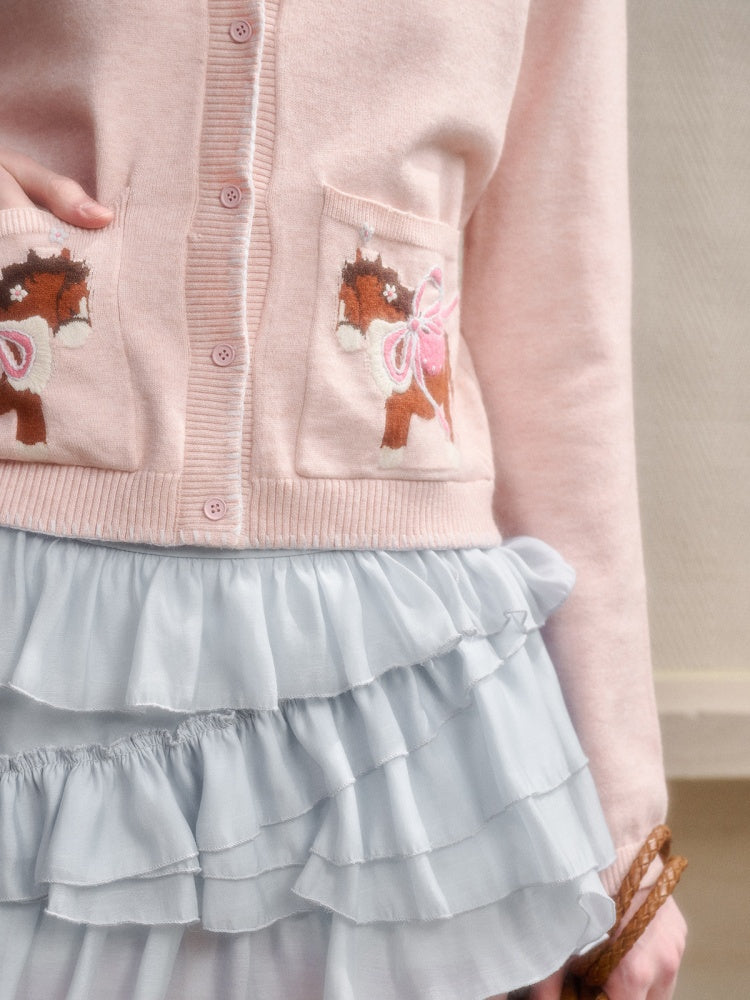 Amusement Park Happy Pony Baby Powder Embroidered Cardigan【s0000015343】