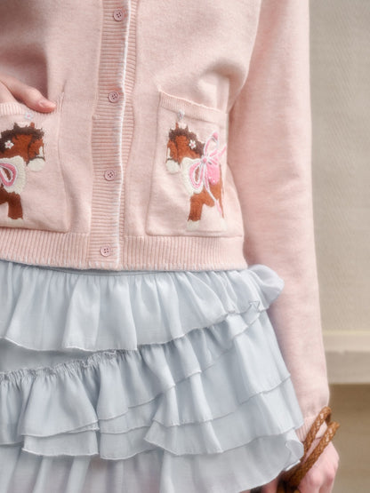 Amusement Park Happy Pony Baby Powder Embroidered Cardigan【s0000015343】
