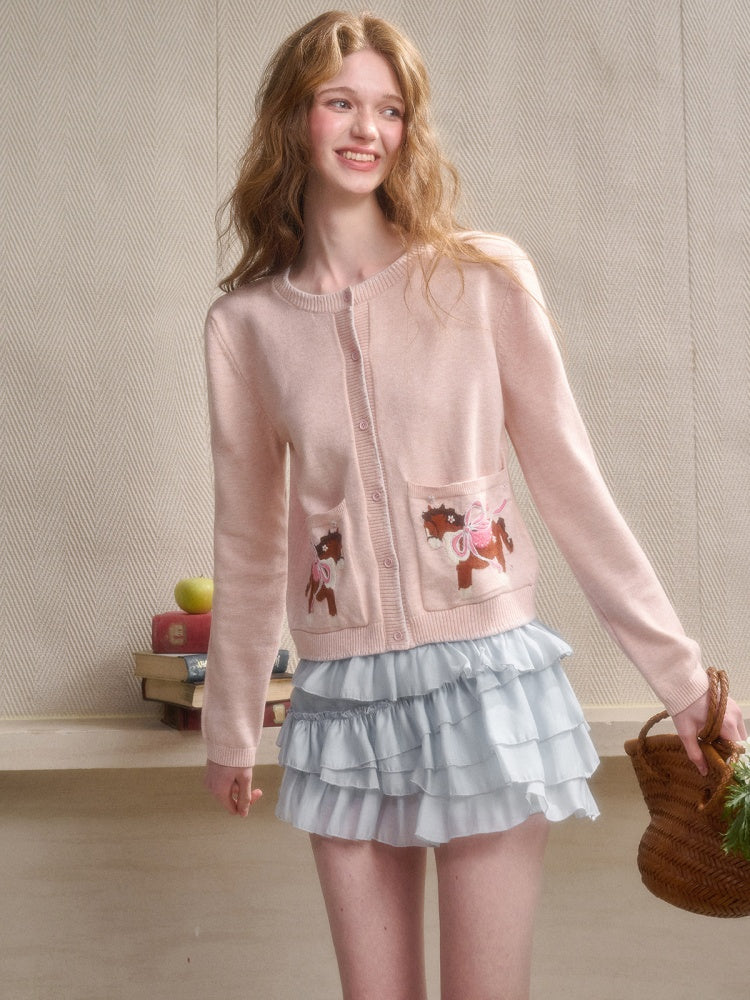 Amusement Park Happy Pony Baby Powder Embroidered Cardigan【s0000015343】
