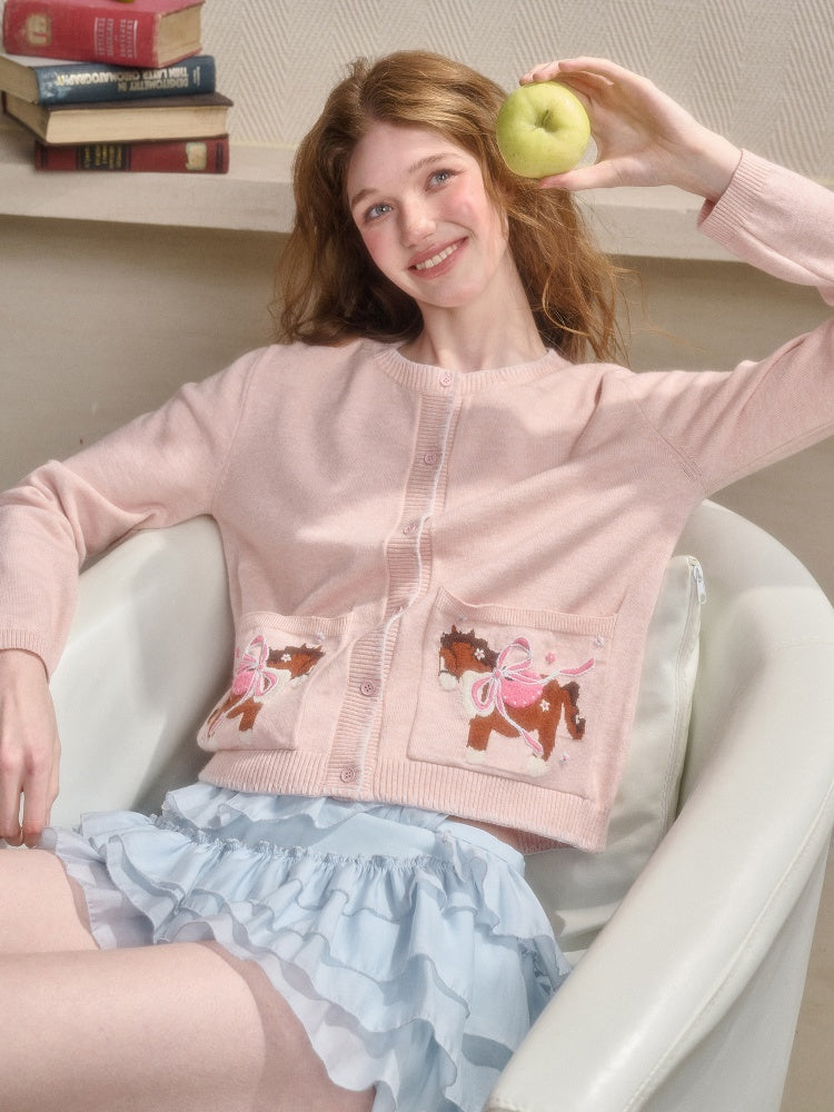 Amusement Park Happy Pony Baby Powder Embroidered Cardigan【s0000015343】