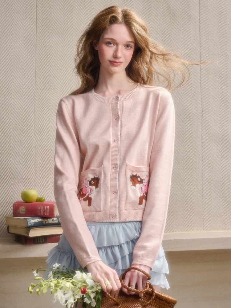 Amusement Park Happy Pony Baby Powder Embroidered Cardigan【s0000015343】