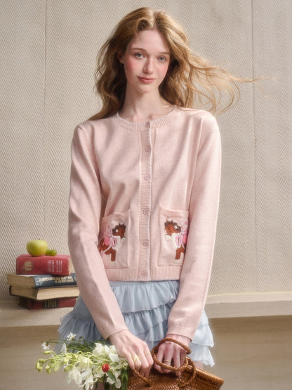 Amusement Park Happy Pony Baby Powder Embroidered Cardigan【s0000015343】
