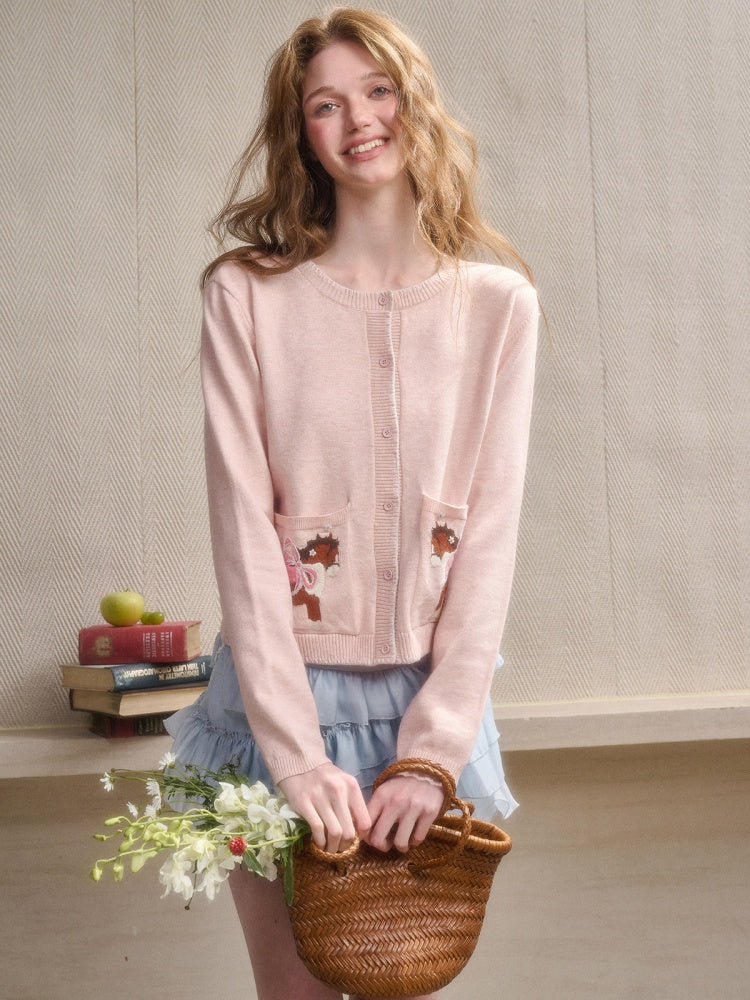 Amusement Park Happy Pony Baby Powder Embroidered Cardigan【s0000015343】