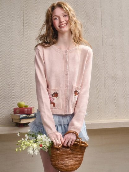 Amusement Park Happy Pony Baby Powder Embroidered Cardigan【s0000015343】