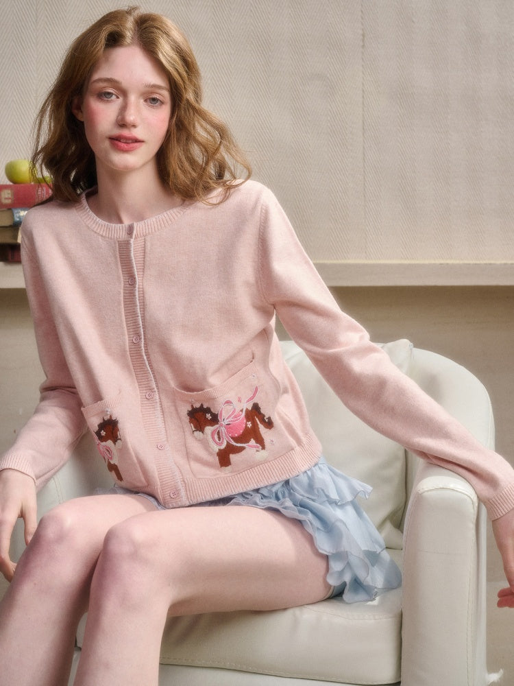 Amusement Park Happy Pony Baby Powder Embroidered Cardigan【s0000015343】