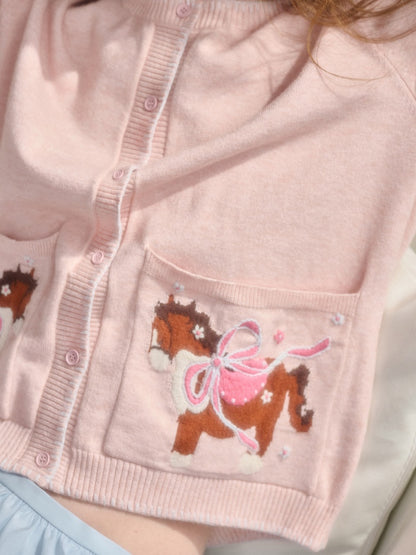 Amusement Park Happy Pony Baby Powder Embroidered Cardigan【s0000015343】
