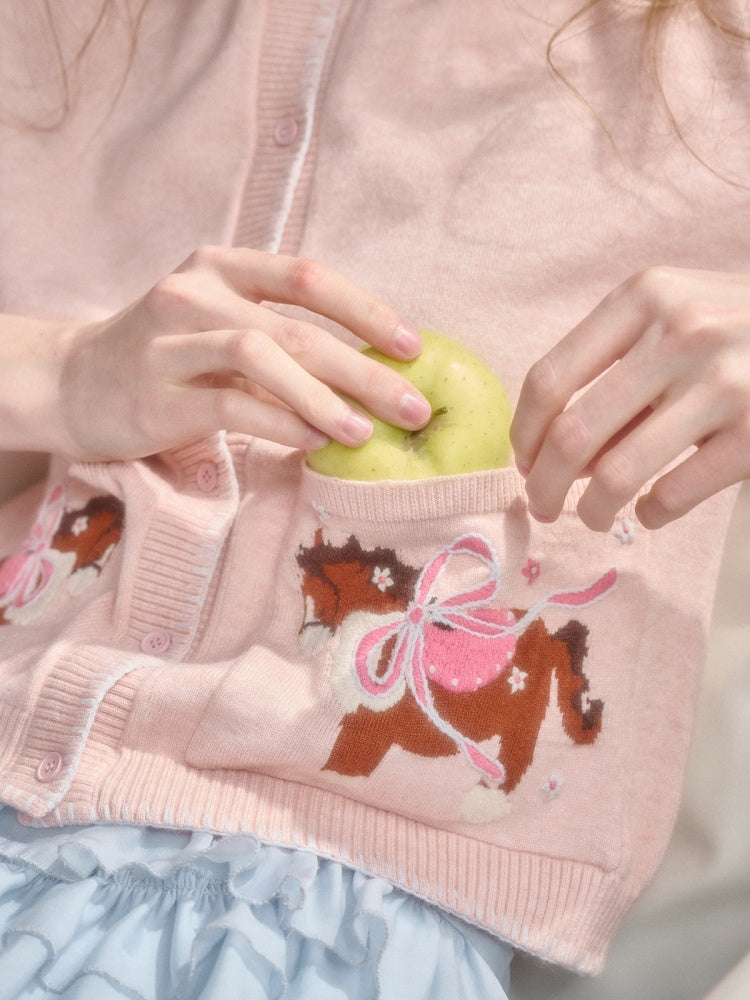 Amusement Park Happy Pony Baby Powder Embroidered Cardigan【s0000015343】