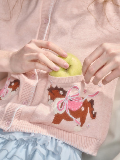 Amusement Park Happy Pony Baby Powder Embroidered Cardigan【s0000015343】