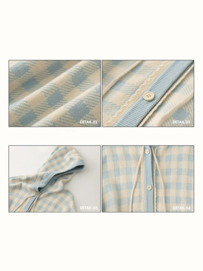 Blue Plaid Zip Jacket & Pleats Skirt【s0000015344】