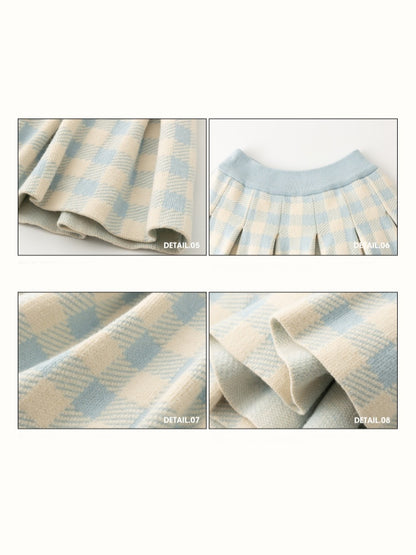 Blue Plaid Zip Jacket & Pleats Skirt【s0000015344】