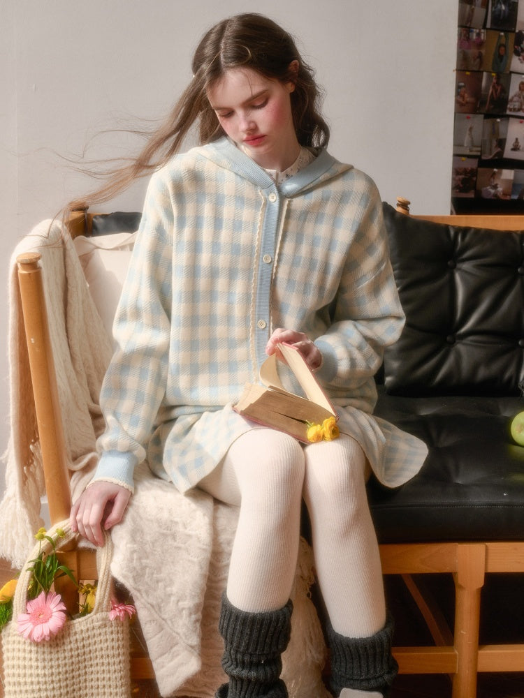 Blue Plaid Zip Jacket & Pleats Skirt【s0000015344】