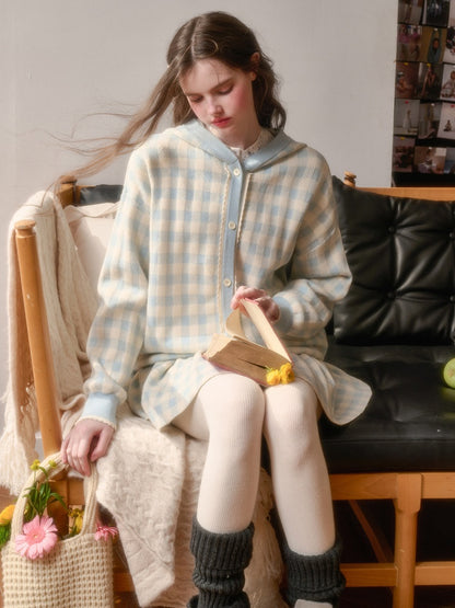 Blue Plaid Zip Jacket & Pleats Skirt【s0000015344】