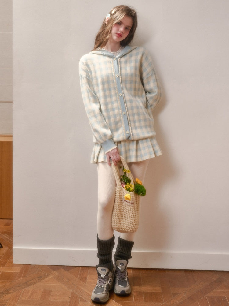Blue Plaid Zip Jacket & Pleats Skirt【s0000015344】