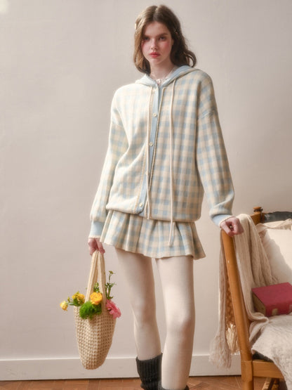 Blue Plaid Zip Jacket & Pleats Skirt【s0000015344】