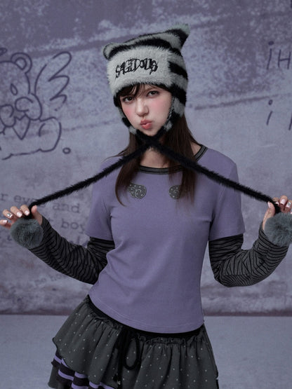 Wings Striped Long Sleeve Fake Two-Piece T-Shirt【s0000015347】