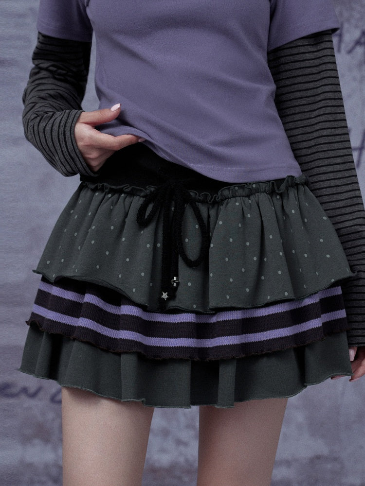 Polka Dot Striped Three-Layer Cake Skirt【s0000015348】